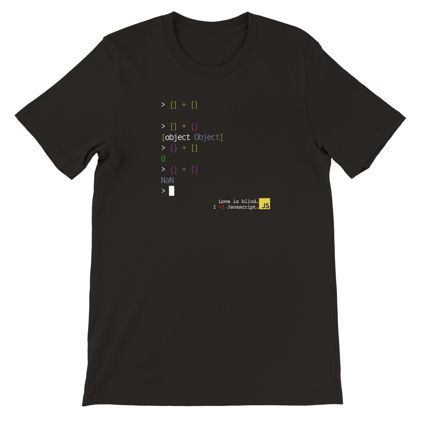 Languages collection - Javascript. Love is blind. Unisex T-Shirt